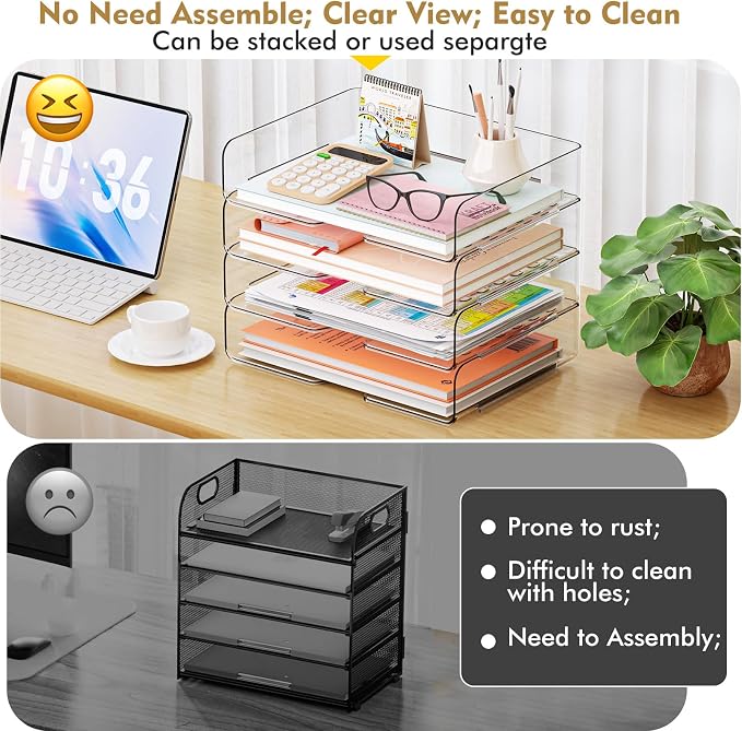 YKLSLH 4 Trays Paper Organizer Letter Tray - Image 3