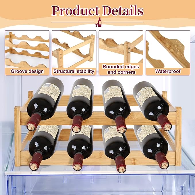 2 Pack Wine Racks, 2-Tire Bamboo Wine Rack, Wine Rack - Image 3