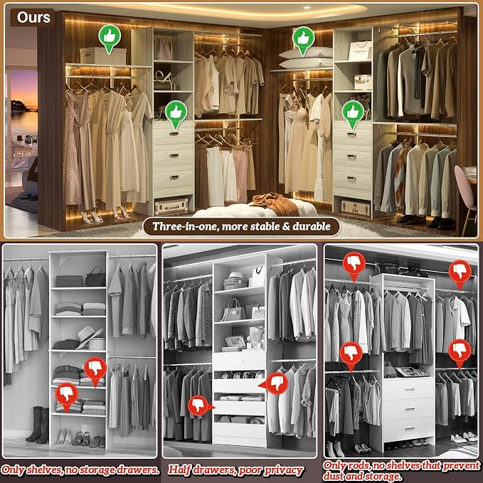 iSunirm 8FT Closet System, Wall Mount Bedroom Wardrobe - Image 2