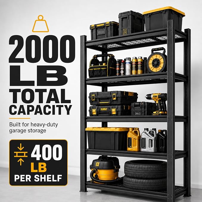 SAWJEC Garage Shelving Unit, 2000 lb | 72"H x 35.8"W x 16.1"D, 5 Adjustable - Image 4