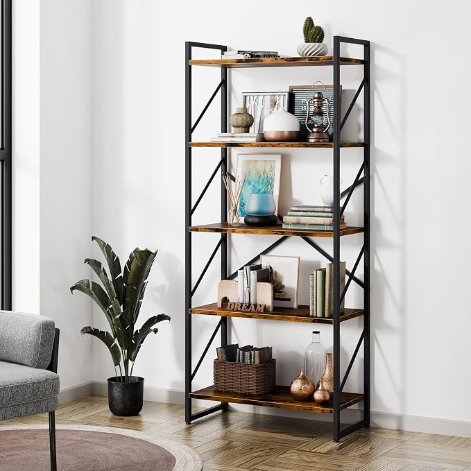 Shintenchi 5 Tiers Bookshelf, Classically Tall Bookcase Shelf, Industrial Book by Shintenchi%7CFurnitureMadeforRealLife
