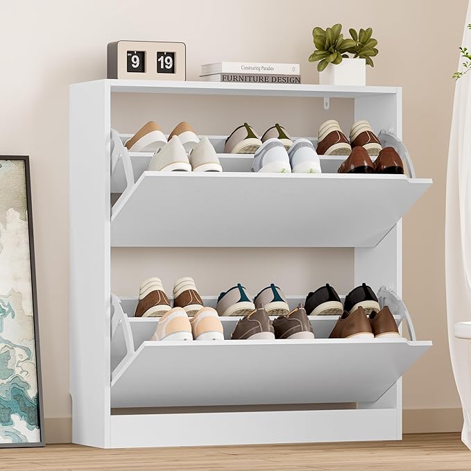 BORNOON Shoe Cabinet with 2 Flip Drawers, Slim Narrow Shoe Storage Cabinet by BORNOON