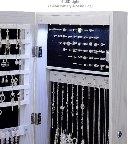 47" H Jewelry Armoire Full Length Mirror Cabinet Storage Organizer w/LED Light - Image 5