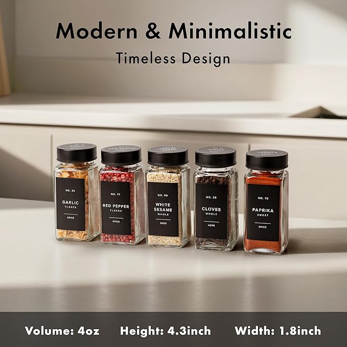 Glass Spice Jars with Label and Stainless Steel Lids Spice Containers with 240 - Image 2