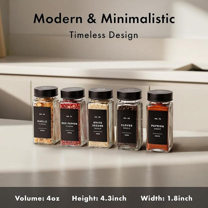 EDELHAUS Glass Spice Jars with Label, Seasoning Set, 36x Black Steel Lids | - Image 2