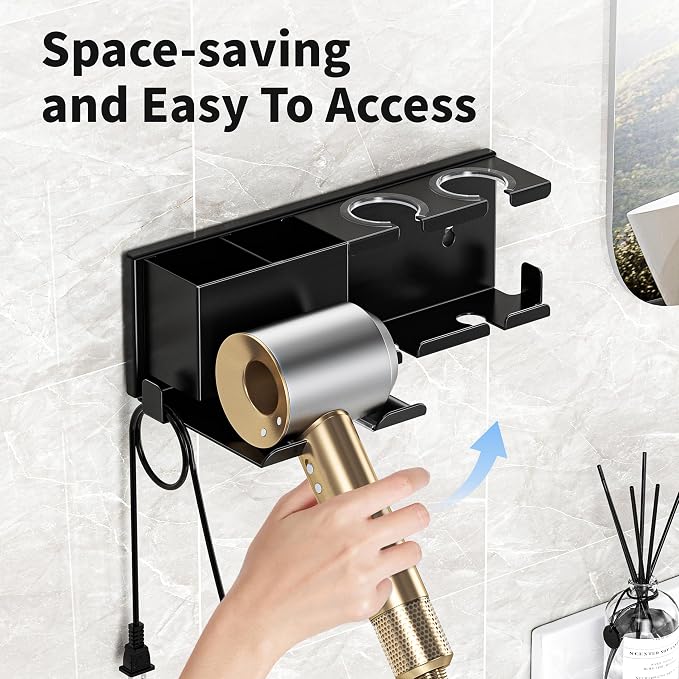 Hair Dryer Holder, Hair Tool Organizer, Blow Dryer Hanger Wall Mount - Image 2
