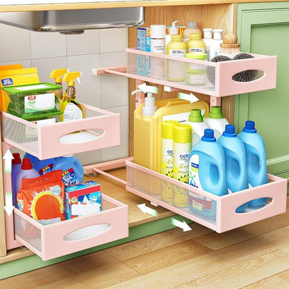 2 Pack Under Sink Organizer, 2 Tier Pull out Cabinet Organizer Mesh Baskets by Kitstorack