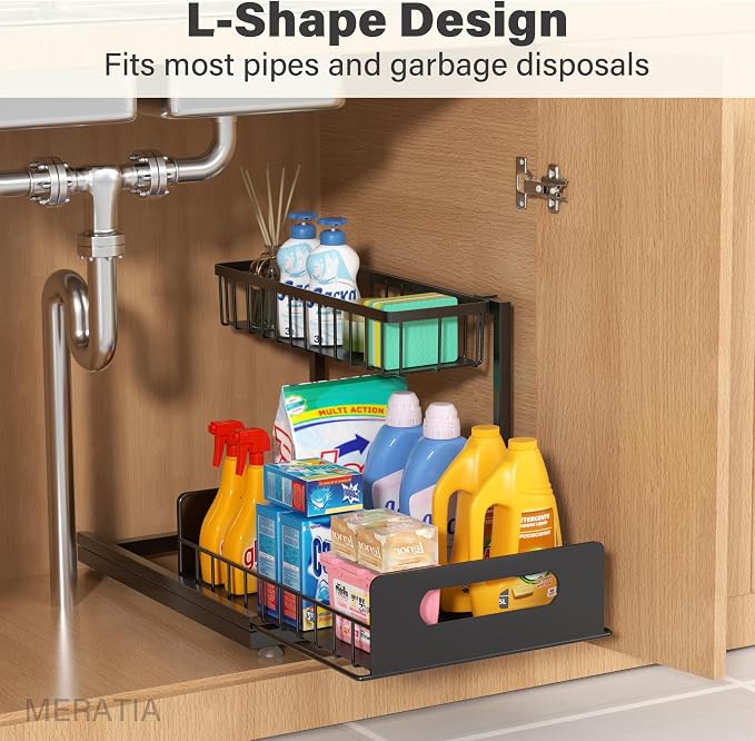 Under Sink Organizer 2 Tier, Pull Out Drawer Slides Under Sink Storage - Image 4