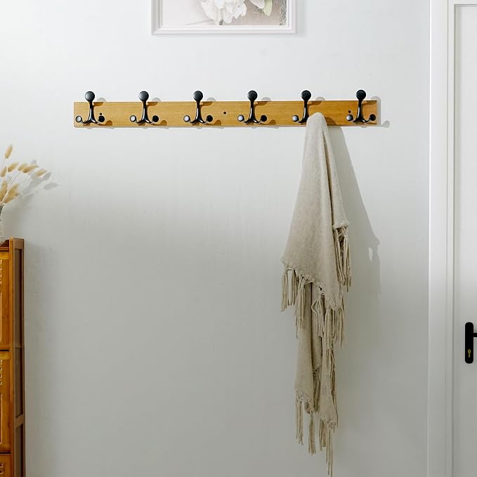 SKOLOO 39-Inch Light Brown Wood Coat Rack Wall Mount - Image 4