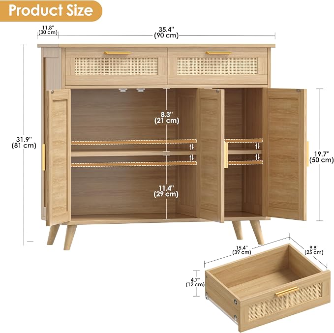 Akxomel Rattan Sideboard Buffet Cabinet - Image 2