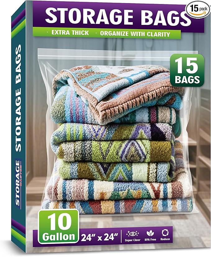 Extra Large 10 Gallon Zippered Plastic Bags by Storage+Master