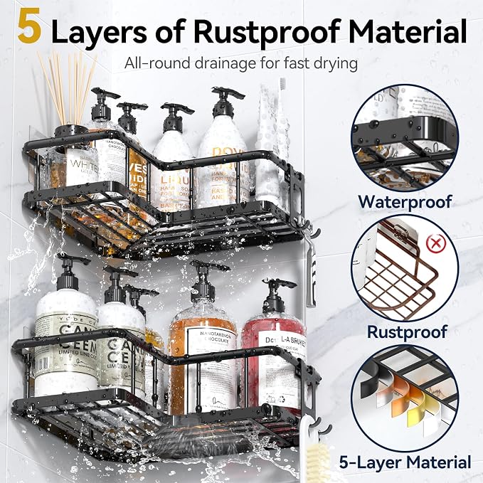 YASONIC Corner Shower Caddy Adhesive, 100% Rustproof Shower Organizer, No Drill - Image 4