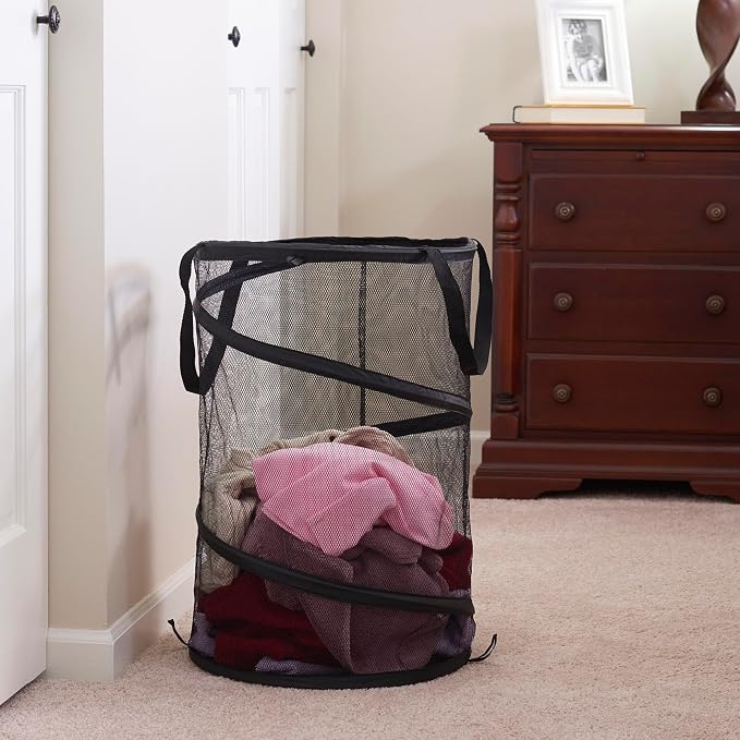 Household Essentials 2026 Pop-Up Collapsible Mesh Laundry Hamper | Black - Image 3