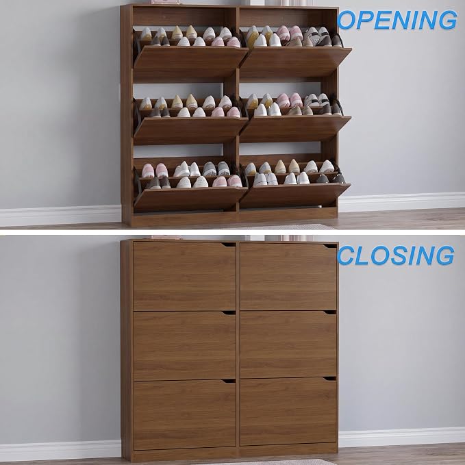 BORNOON Shoe Cabinet with 6 Flip Drawers, Slim Narrow Shoe Storage Cabinet - Image 5