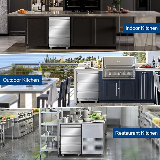 Stainless Steel 3-Tier Drawer Fridge Undercounter, Outdoor Beverage Refrigerator - Image 6