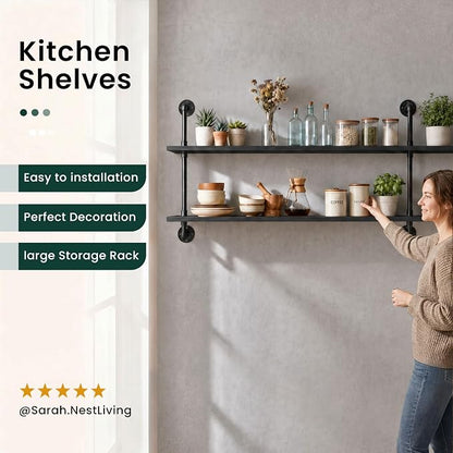 HDDFER Floating Shelves Wall Bookshelf Industrial Pipe Shelving Shelves Real - Image 9