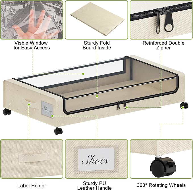 Tututry Under Bed Storage with Wheels, XXL 60L Under the Bed Storage Bins - Image 4