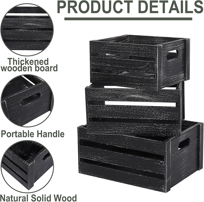 Wooden Storage Crates 3 Pack Nesting Rustic Wood Boxes - Image 5