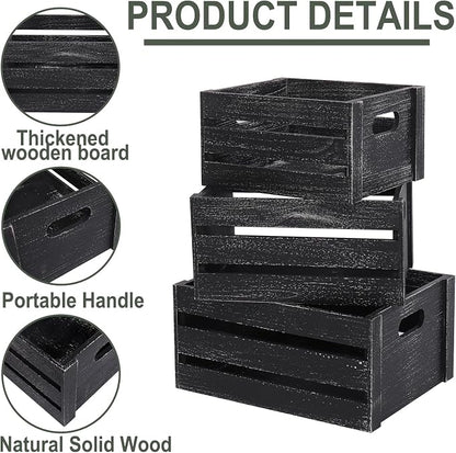 Wooden Storage Crates 3 Pack Nesting Rustic Wood Boxes - Image 5