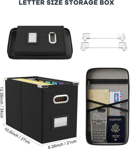 File Organizer Box with Lid, Hanging Filing File Box with Mesh Pocket, Document - Image 2