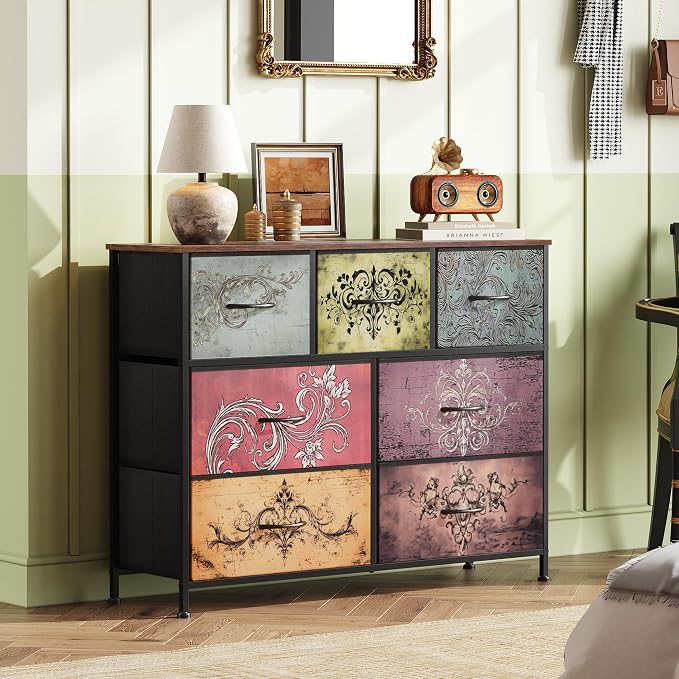 WLIVE Dresser for Bedroom, 7 Drawers, TV Stand, Pattern | 7 roomy fabric drawers - Image 2