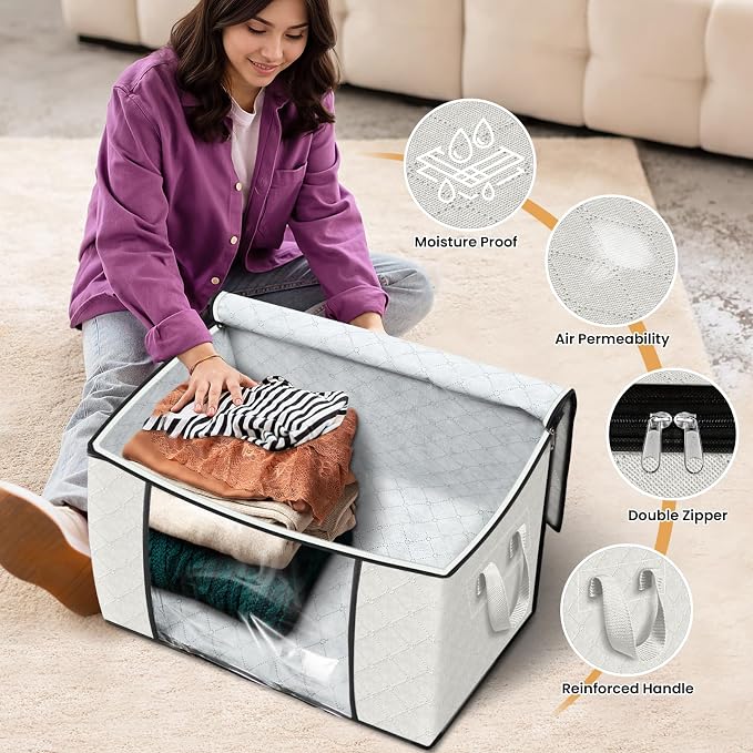 Fab totes 24 Gallons Clothes Storage, Foldable Thick Fabric Blanket Storage Bags - Image 4