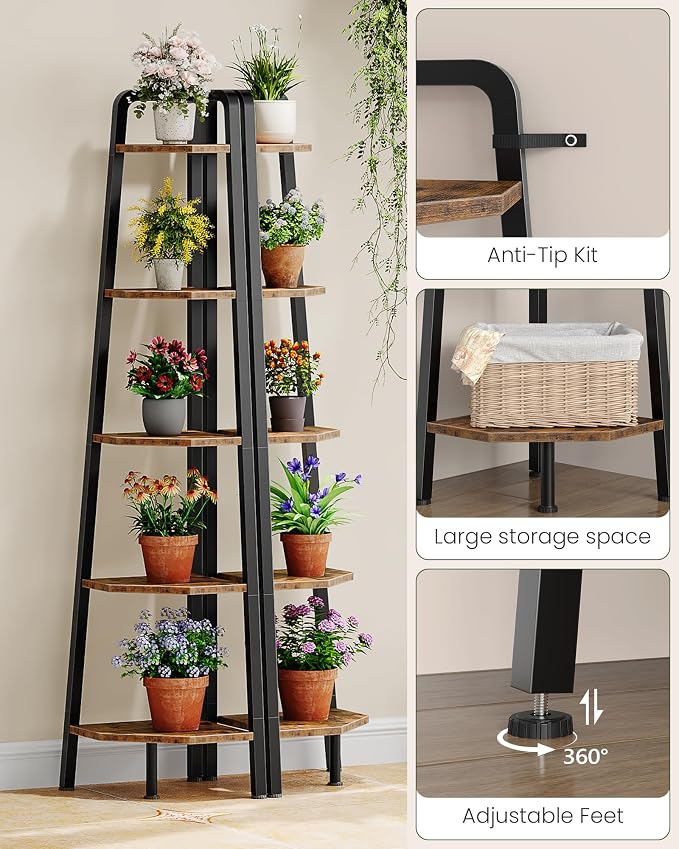 CHOEZON Corner Shelf, 5-Tier Ladder Corner Shelf, Ladder Bookshelf, 59.6" Tall - Image 5