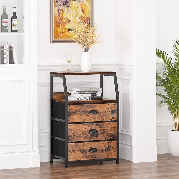 Furnulem Nightstand with 3 Fabric Drawers, Small Bedroom Storage Cabinet | - Image 8