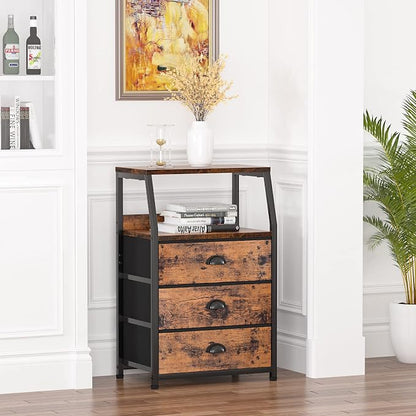 Furnulem Nightstand with 3 Fabric Drawers, Small Bedroom Storage Cabinet | - Image 8