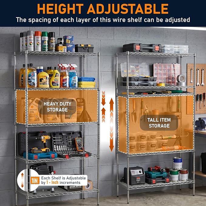 FDW | 5-Tier Wire Shelf | 36" x 14" x 72" | Chrome | Storage Shelves - Image 4