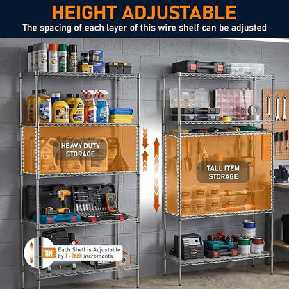 FDW | 5-Tier Wire Shelf | 36" x 14" x 72" | Chrome | Storage Shelves - Image 4