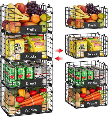 JKsmart 4 Pack XL Stackable Wire Baskets, Pantry Organizers and Storage | by JKsmart