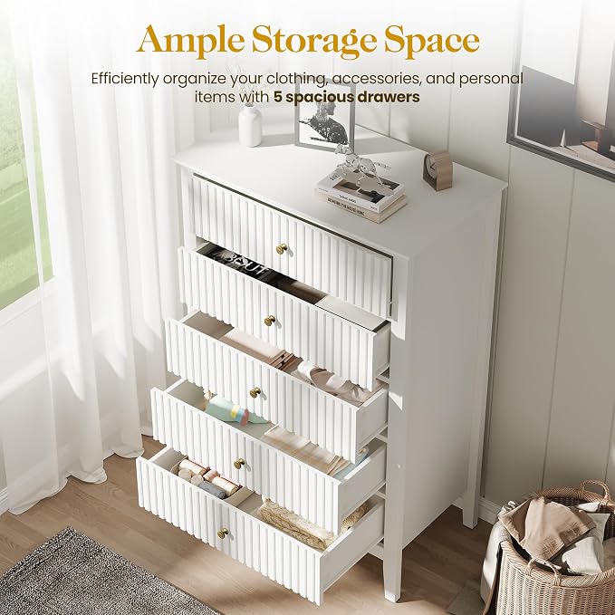 RoyalCraft White Fluted 5 Drawer Dresser - Image 4