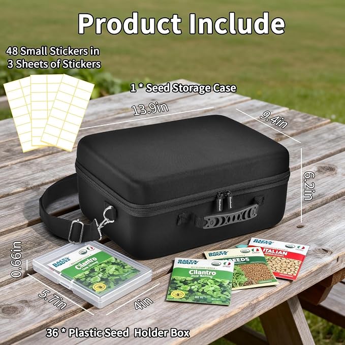 Seed Storage Organizer Case 36-Slot Hard Shell Seed Packet Holder Label Kit | - Image 3