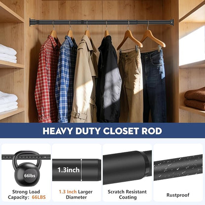 Heavy Duty Closet Rod, Adjustable 17-100 in, 1.3" Diameter | Black, Suitable - Image 3