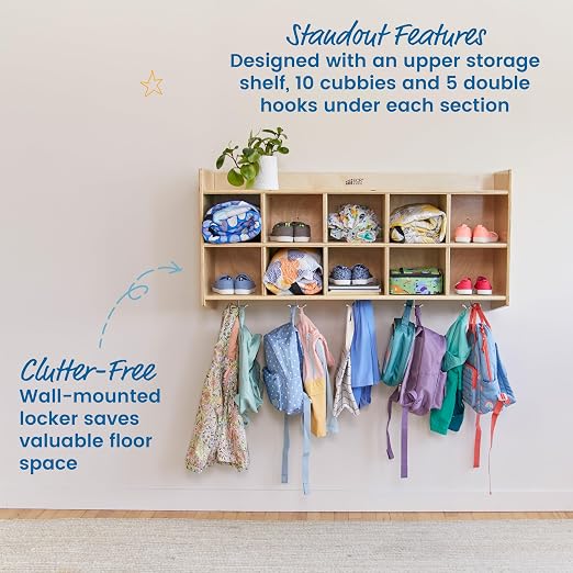 ECR4Kids 10-Section Wall-Mounted Hanging Coat Locker - Image 4