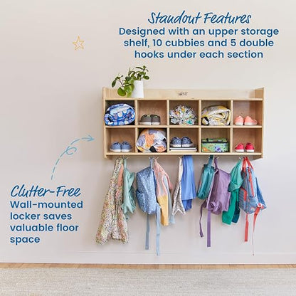 ECR4Kids 10-Section Wall-Mounted Hanging Coat Locker - Image 4
