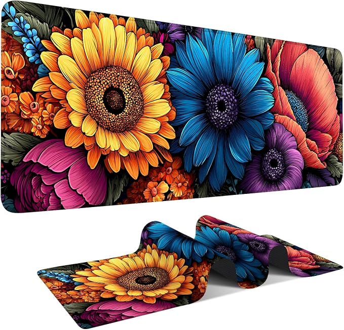 Flower Gaming Mouse Pad 31.5"x11.8"Desk Mat Anti-Slip Rubber Base & Durable by ANNAQUEEN