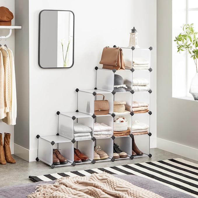 SONGMICS Shoe Rack with 16 Cubes, Interlocking Plastic Shoe Organizer, DIY - Image 2