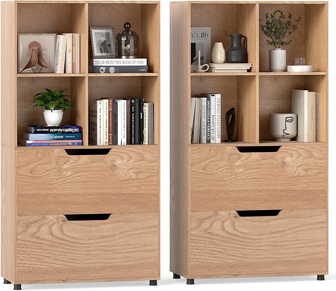 GOFLAME 4-Tier Bookcase with 2 Drawers, 51” Tall Bookshelf with 4-Cube Open by GOFLAME