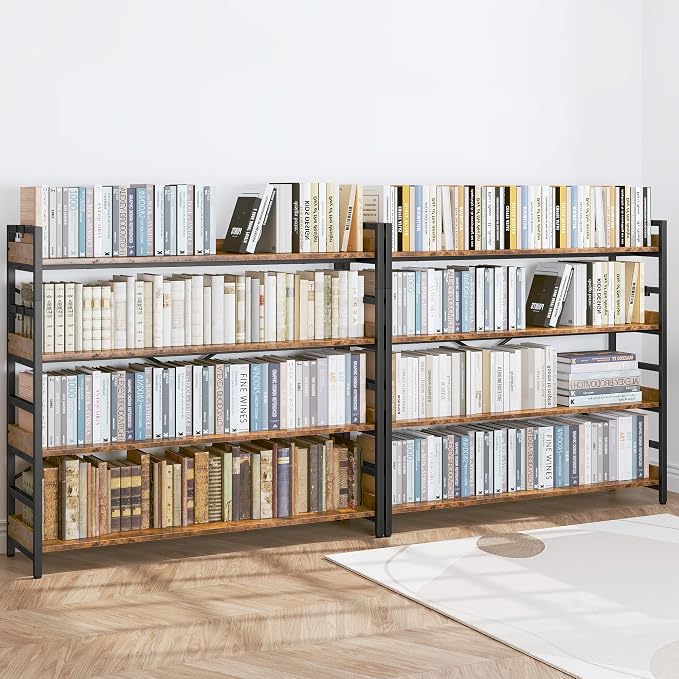 HCHQHS 4 Tier Bookshelf, Adjustable Industrial Bookcase, Vertical Tall Book - Image 2