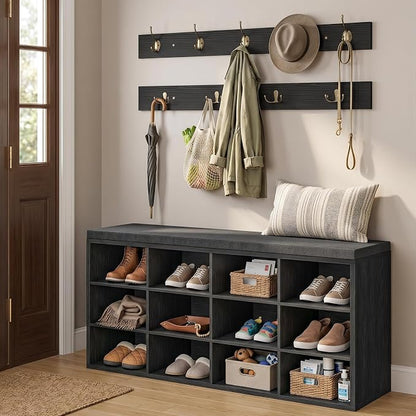 HOOBRO Shoe Storage Bench with Cushion, 39.4" L Entryway Bench with 12 Cubbies - Image 2