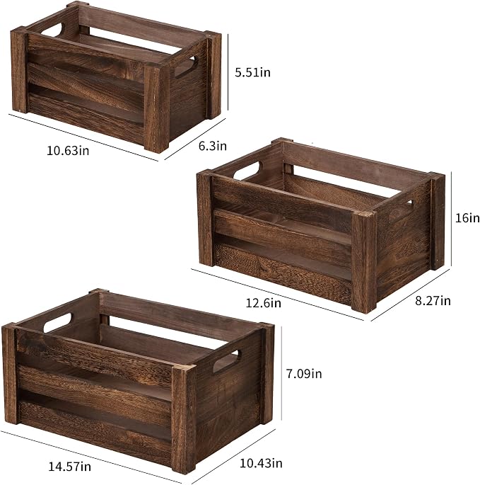 Set of 3 Nesting Wooden Crates, Small Rustic Farmhouse Wood Storage Boxes - Image 2