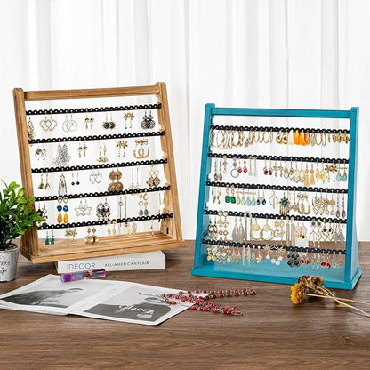 Poyilooo Earring Organizer Stand, Rustic Wood Earring Holder Rack, 5 Layer - Image 6