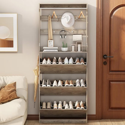 Shoe Cabinet for Entryway with 3 Flip Drawers, Narrow Hidden Slim Freestanding - Image 9