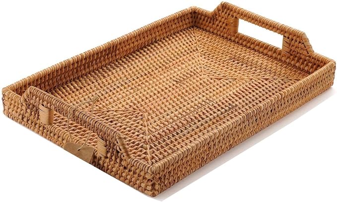 Hand-Woven Rattan Serving Tray by YANGQIHOME