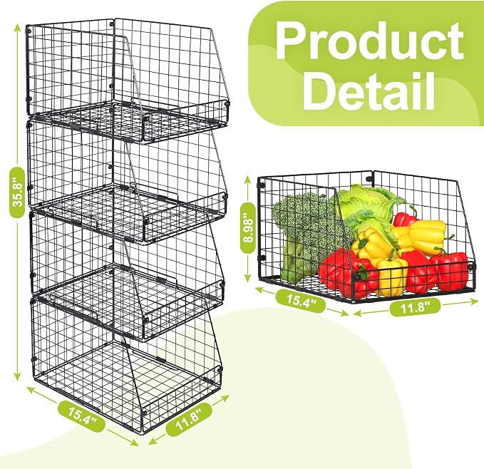 Jakyitvi 4 Pack XXL Stackable Wire Storage Basket, Extra Large Capacity Pantry - Image 7