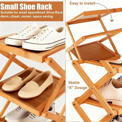 YYW Flat Bamboo Shoe Rack for Entryway, Installation-Free and Folding Vertical - Image 4
