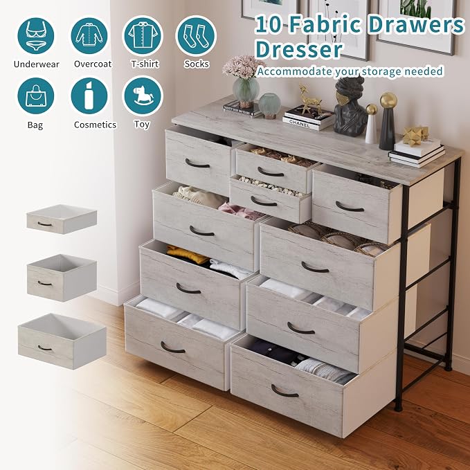 LUMTOK 10 Drawers Dresser with Fabric Bins - Image 4