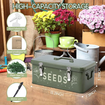 Seed Storage Organizer with Lid, Metal Seed Bin Seed Packet Container with 100 - Image 3